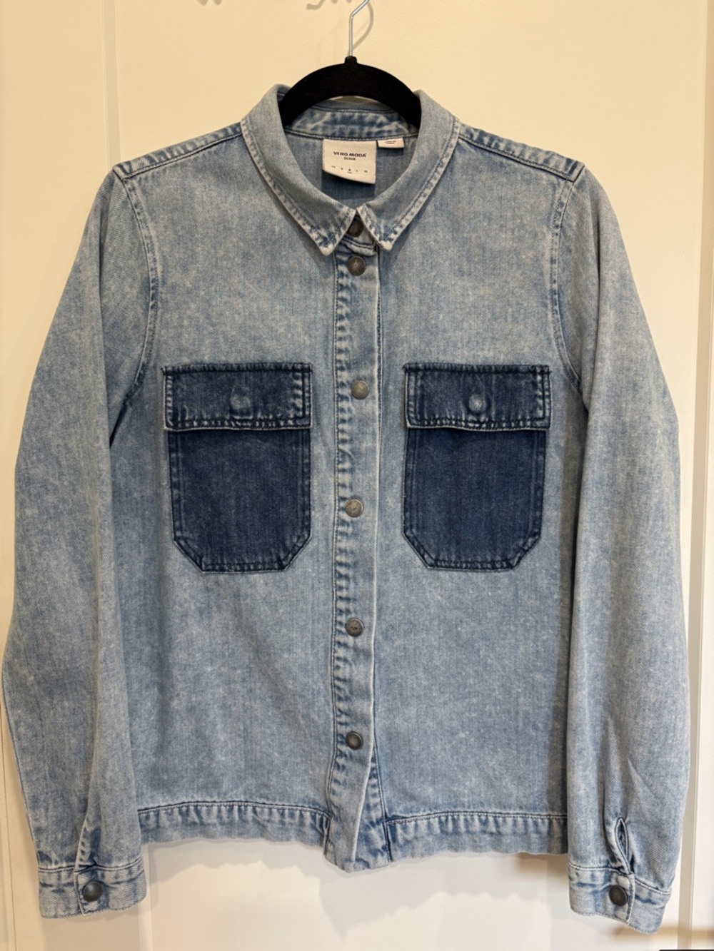 Vero Moda Light Blue Denim Jacket with Dark Blue Patch Pockets